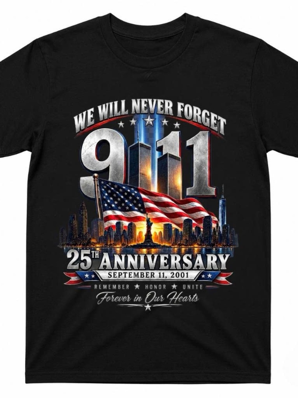 9/11 25th Anniversary Shirt, We Will Never Forget 911 Memorial Tee